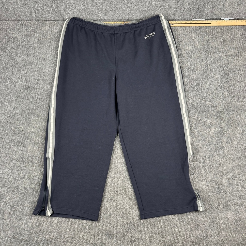 Old Navy Pants Womens Size L Navy Blue Viscose Blend Striped Cropped Athletic